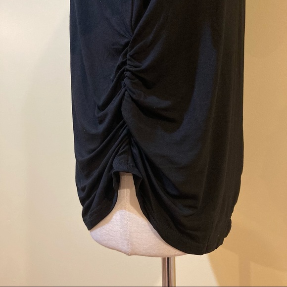 Open Cutout T Back Ruched Sides Drapey Top Black - Picture 3 of 6